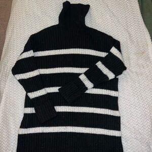 Black and White Striped Women's Sweater Dress